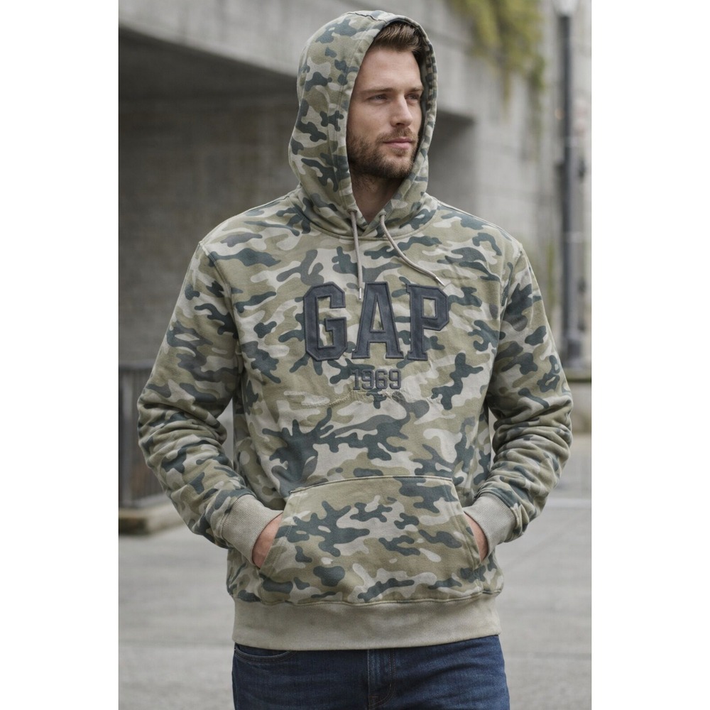 GAP Camo Hoodie Sweatshirt 1969 Logo Print Pullover‎ Hooded Size S unisex